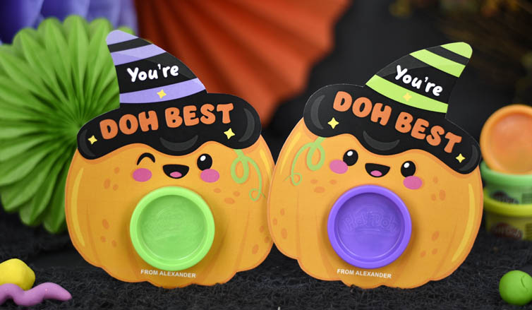 Non-Candy Halloween Classroom Gift: Printable Pumpkin Play Doh Holders