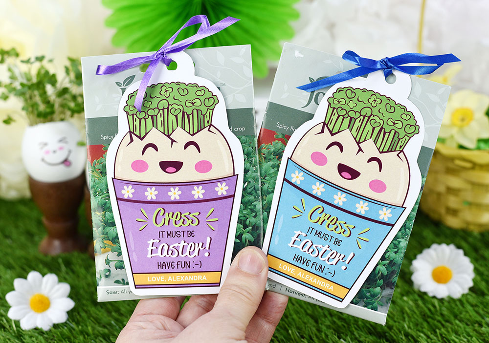 cress head Easter gift tag