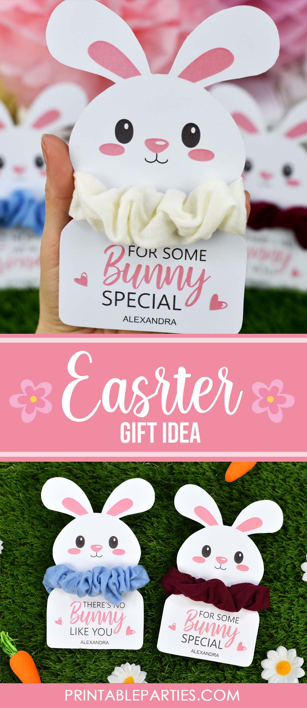 printable easter gift, bunny scrunchie holder